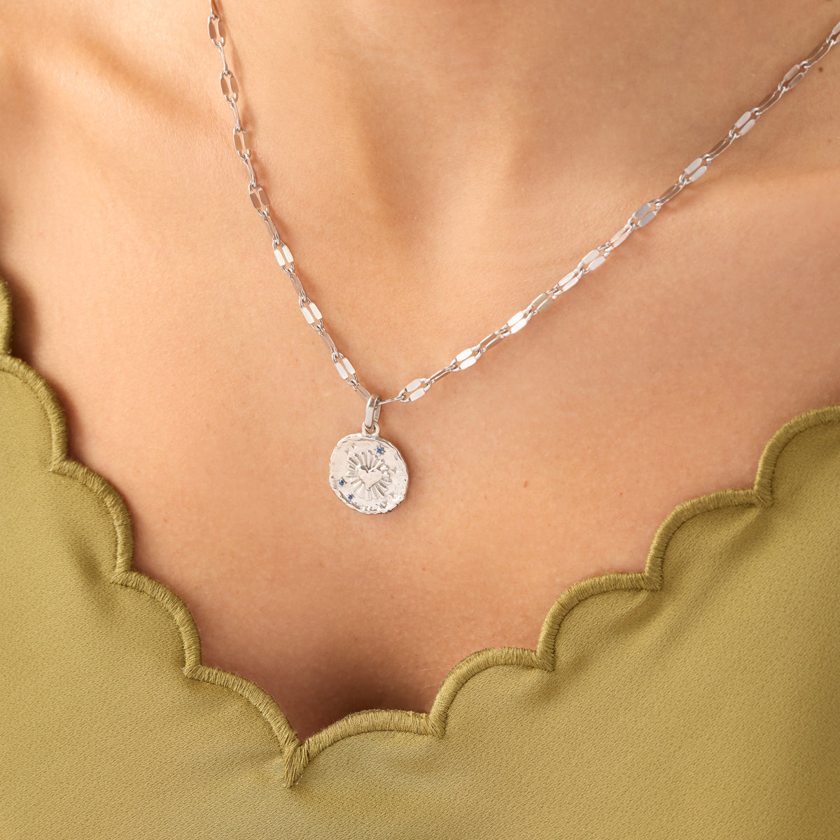 Talisman Flaming Heart Birthstone Necklace (Silver)