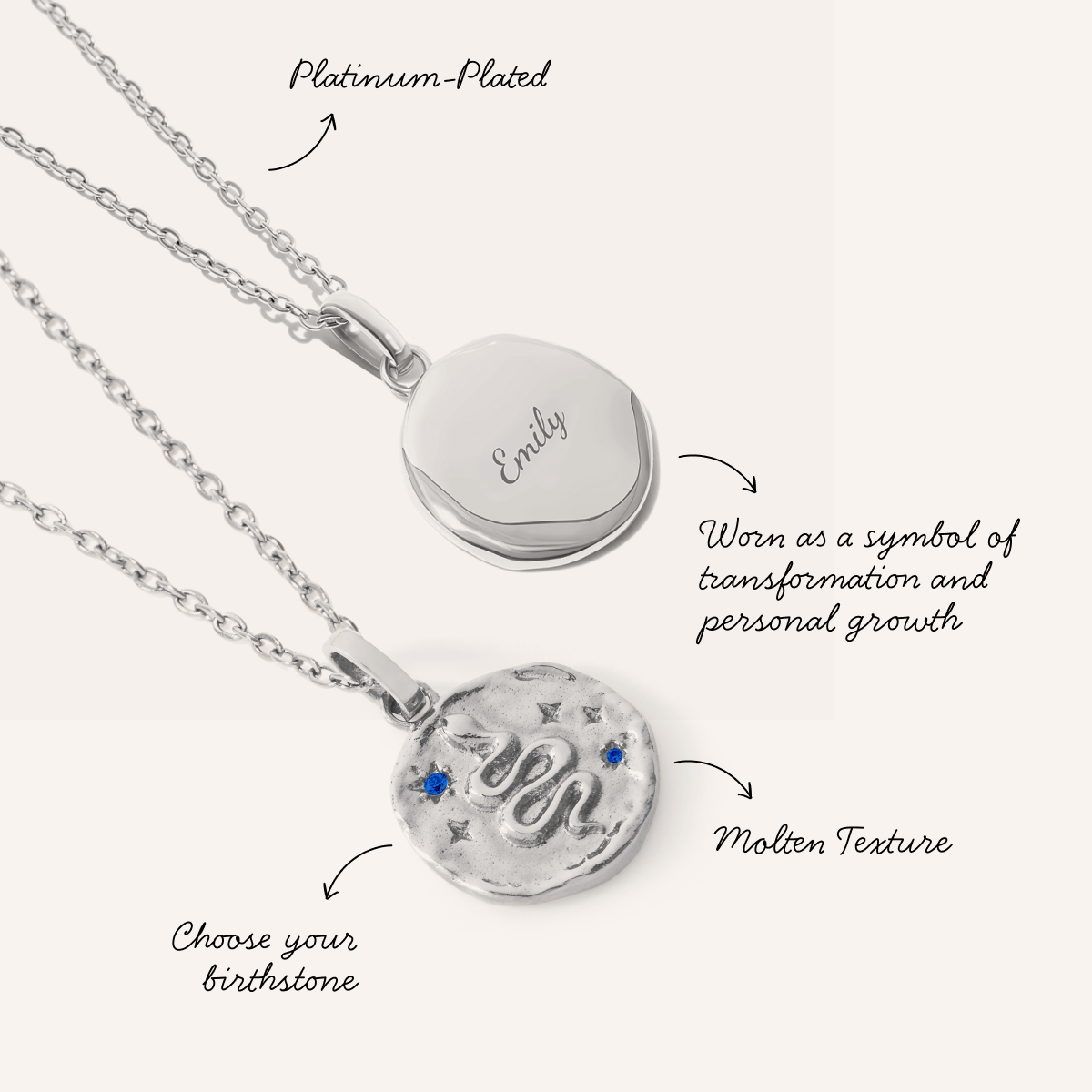 Talisman Snake Birthstone Necklace (Silver)