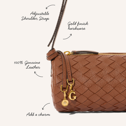 Woven Leather Barrel Bag (Tan)