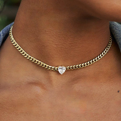 Crystal Heart Miami Cuban in Yellow Gold