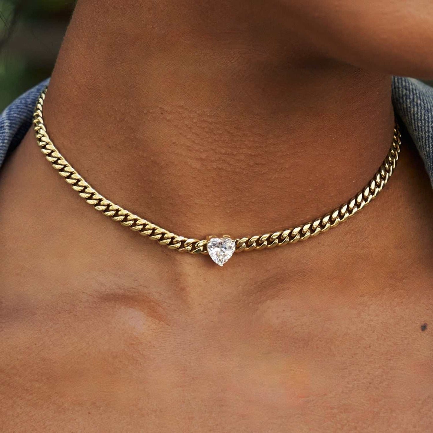Crystal Heart Miami Cuban in Yellow Gold