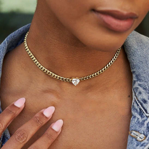 Crystal Heart Miami Cuban in Yellow Gold