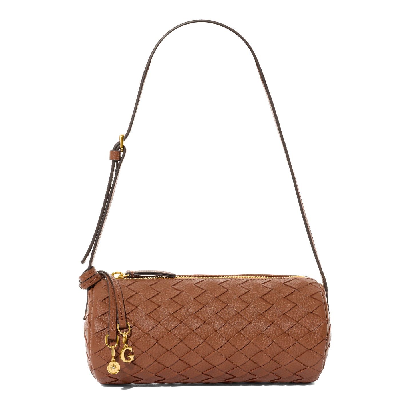 Woven Leather Barrel Bag (Tan)