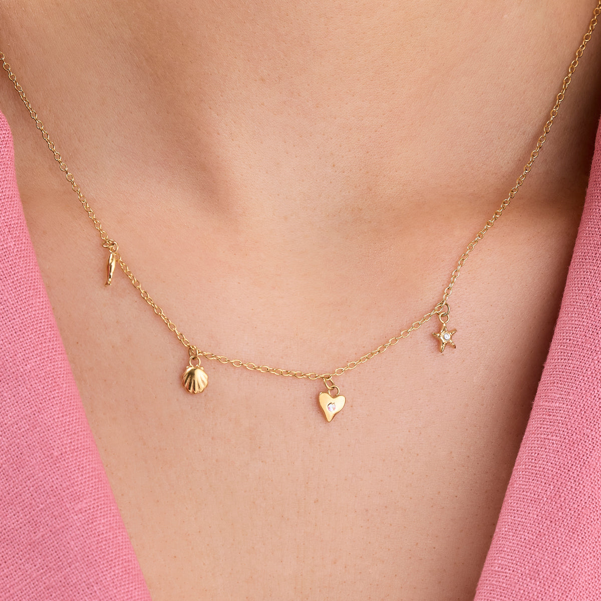 Written In The Sand Mini Charm Necklace (Gold)