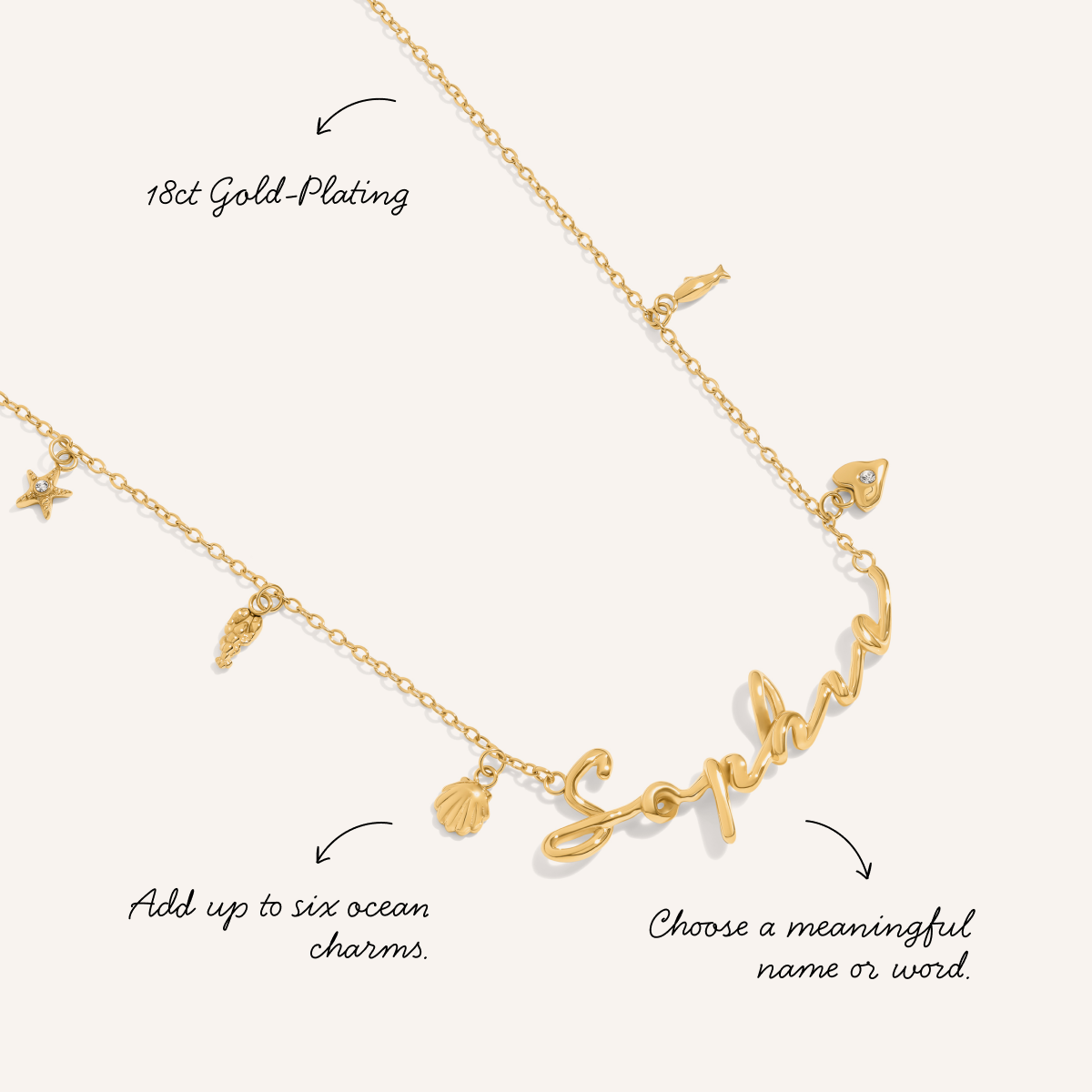 Written In The Sand Charm Name Necklace (Gold)