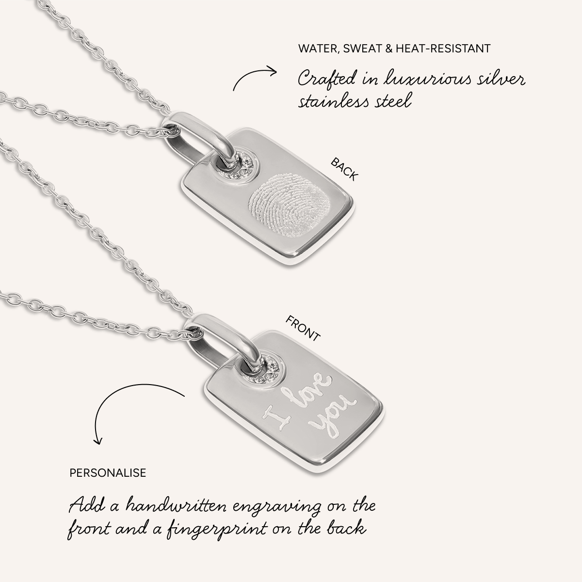 Written In The Stars Handwriting Tag Necklace (Silver)