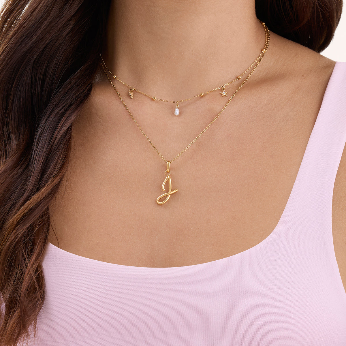 Written in The Sand Initial Necklace (Gold)