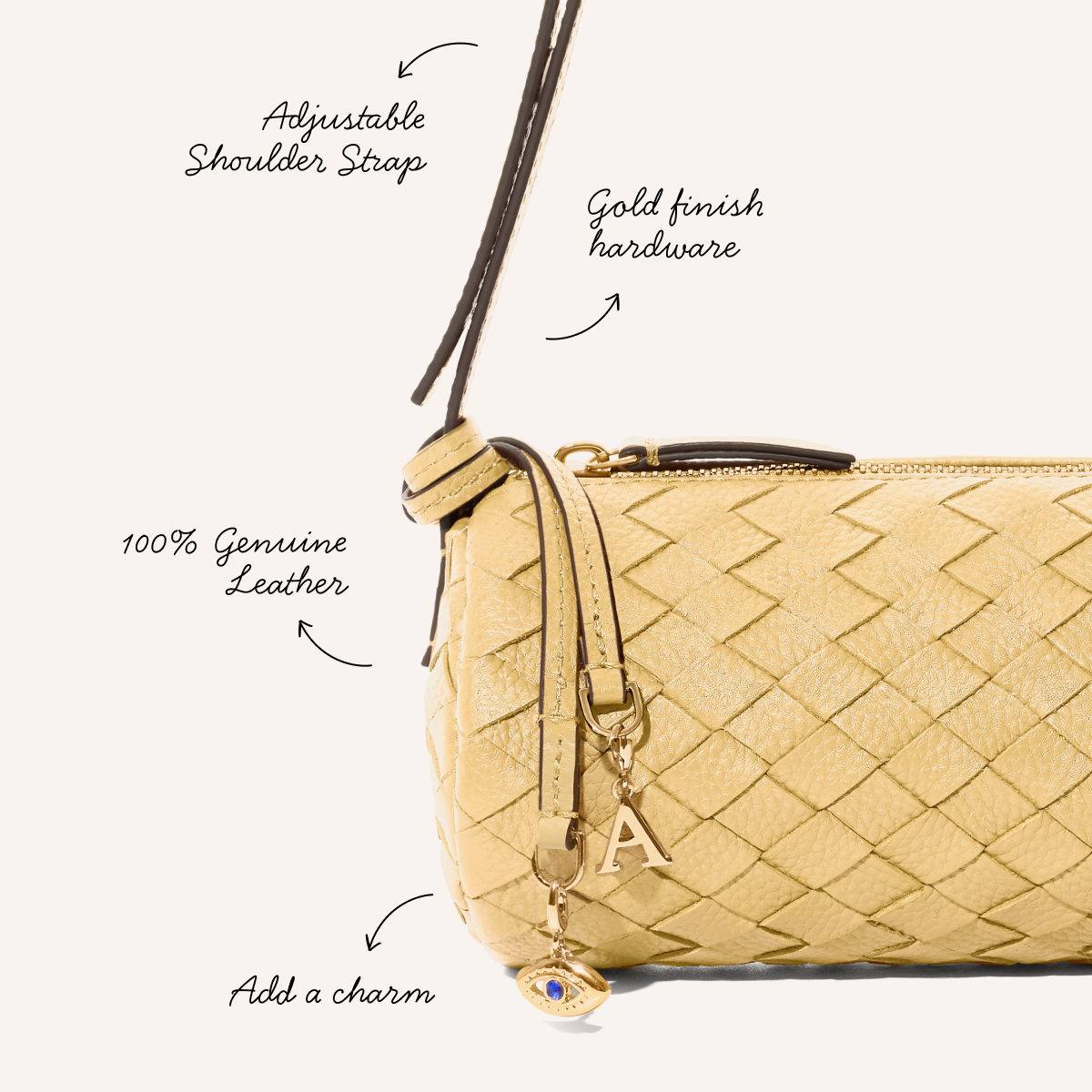 Woven Leather Barrel Bag (Butter Yellow)