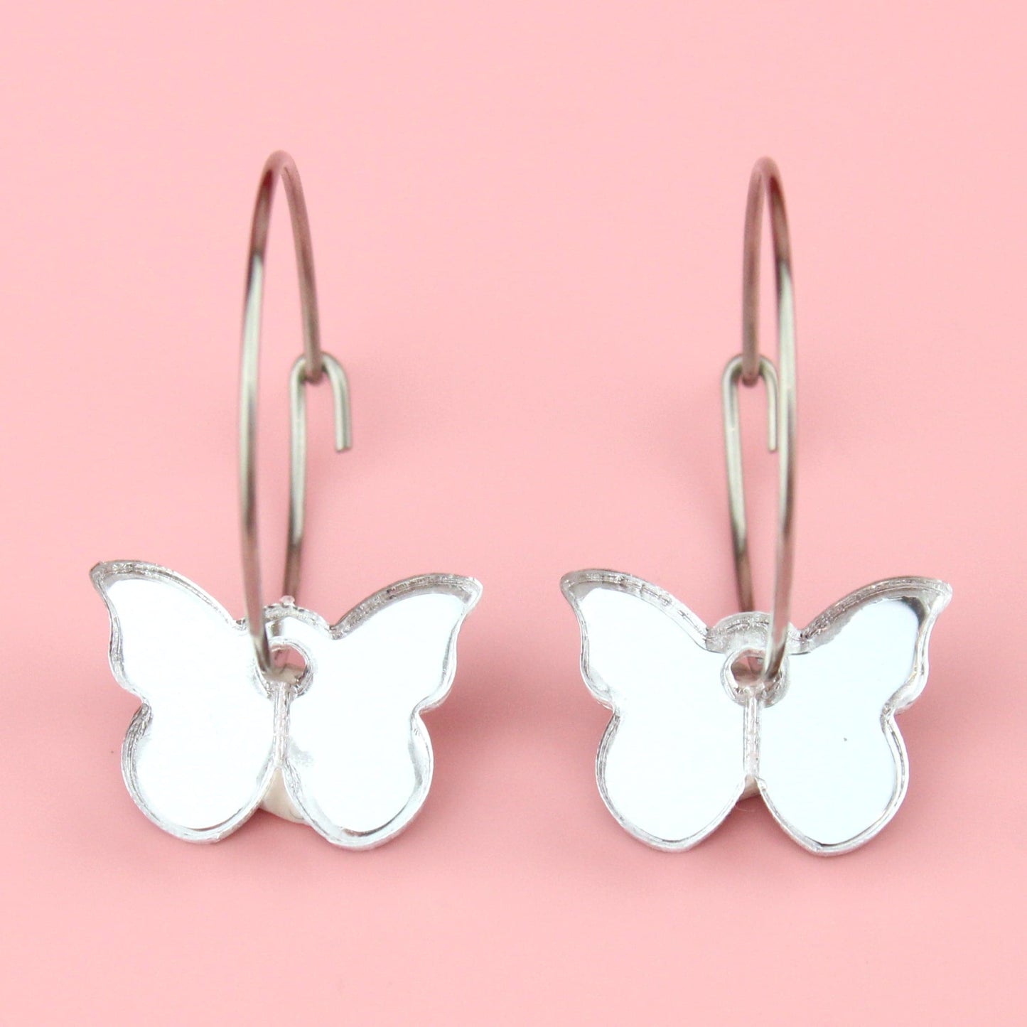You're My Butterfly, Sugar Baby Hoop Earrings (Silver Mirror)