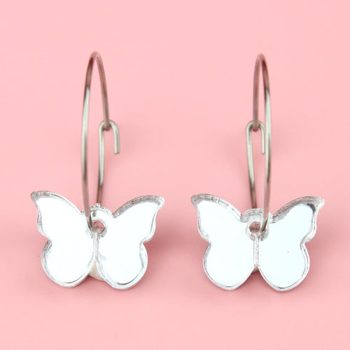 You're My Butterfly, Sugar Baby Hoop Earrings (Silver Mirror)