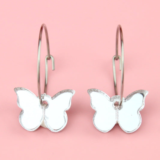 You're My Butterfly, Sugar Baby Hoop Earrings (Silver Mirror)