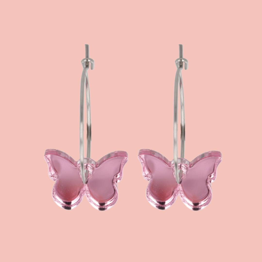 You're My Butterfly, Sugar Baby Hoop Earrings (Pink Mirror)