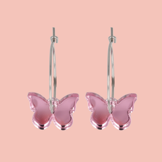 You're My Butterfly, Sugar Baby Hoop Earrings (Pink Mirror)
