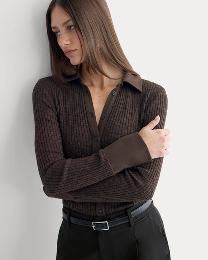 Cozy Rib Button-Up | Coffee Bean