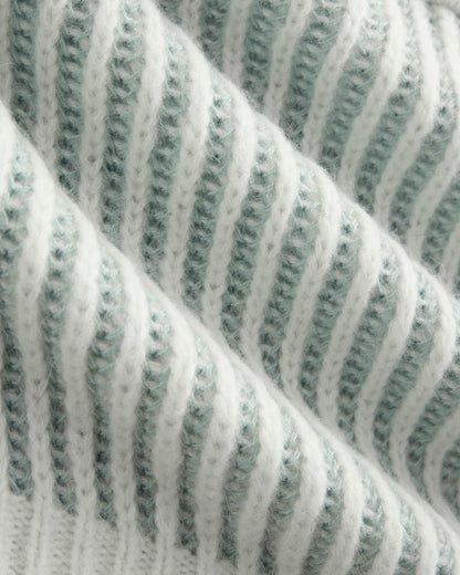 Funnel-Neck Ribbed Henley Sweater | Chalk Blue / Grey Mist Vertical Stripe