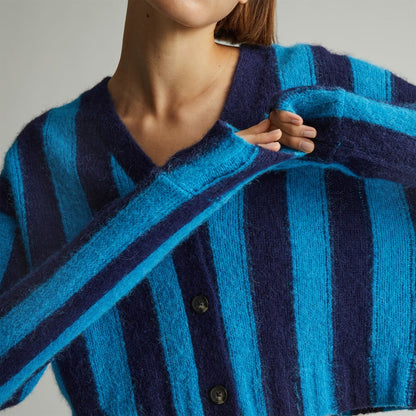 The Alpaca V-Neck Cropped Cardigan | Horizon Blue / Ocean Cavern