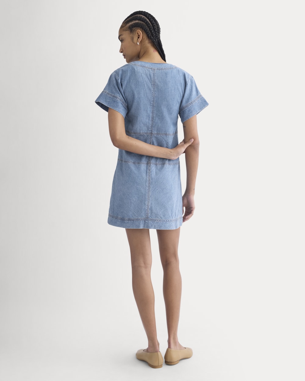 Denim Short-Sleeve Dress | Light Indigo