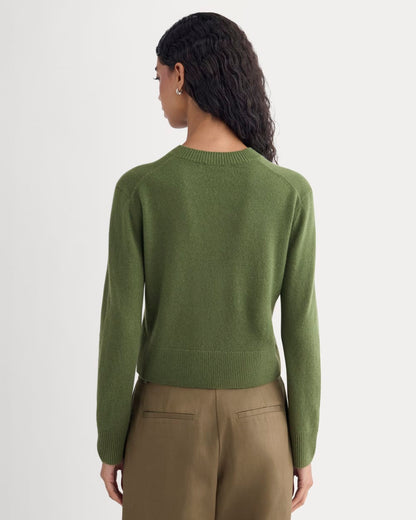 Cashmere Cropped High-V Sweater | Forest Green
