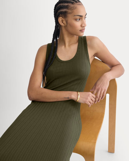 Scoop-Neck Midi Dress in Pointelle Knit | Olive Night