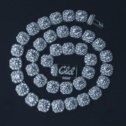 Clustered Tennis Necklace in White Gold- 12mm