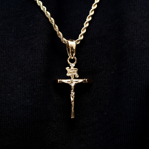 Crucifix Pendant + 2MM Rope Chain Bundle in Yellow Gold