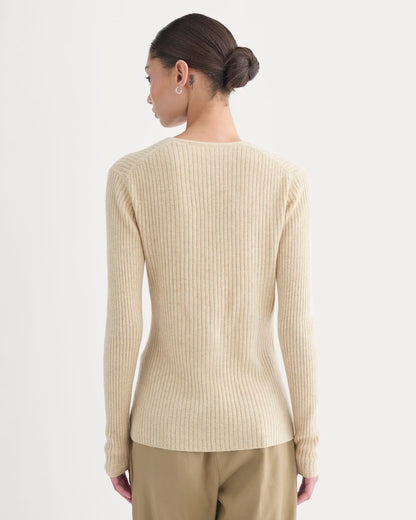 Cashmere Ribbed V-Neck Cardigan | Heather Light Camel