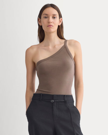 RetroSoft Cotton One-Shoulder Tank | Deep Taupe