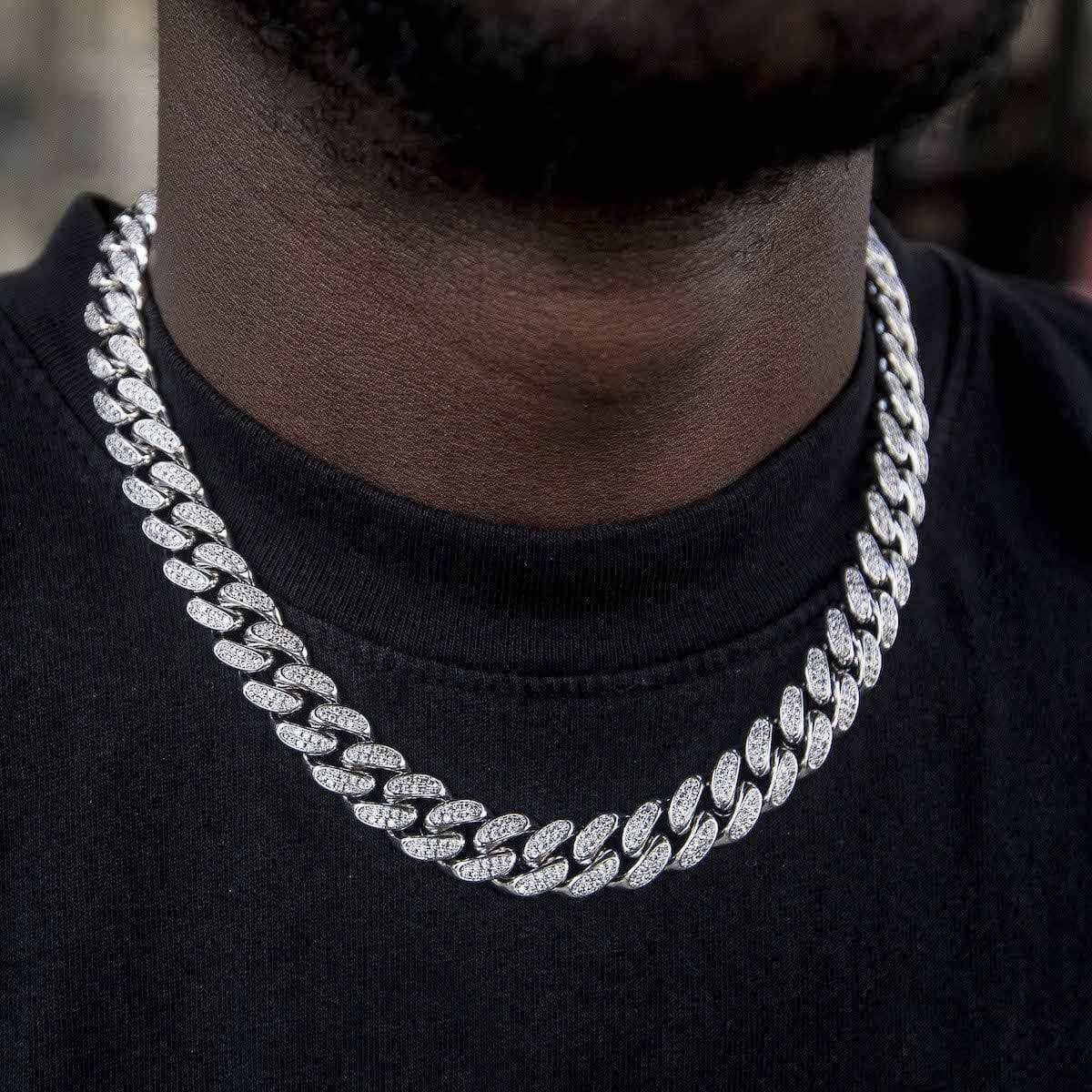 Diamond Cuban Chain + Bracelet Gift Bundle in White Gold - 12mm