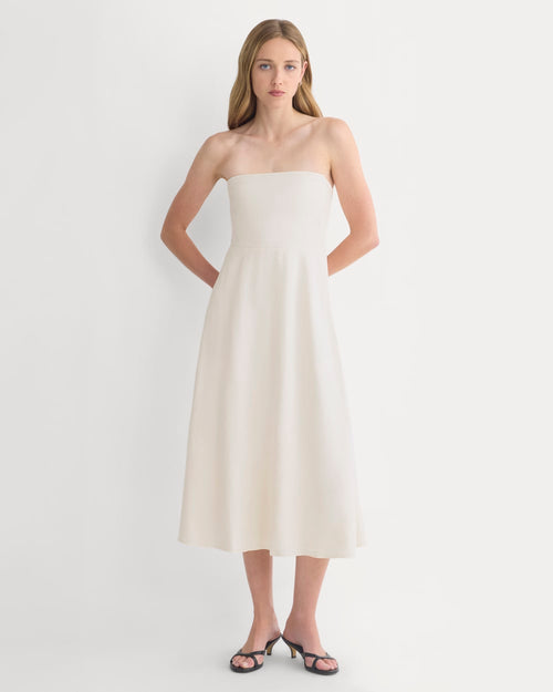 Strapless Dress in Stretch Linen | Bone