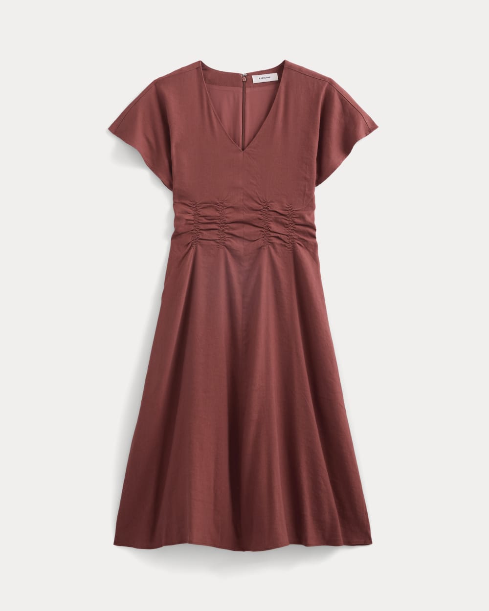Cinched Dress in Stretch Linen | Henna Red