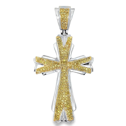 Elegant Cross Canary Yellow CZ Iced Out Pendant
