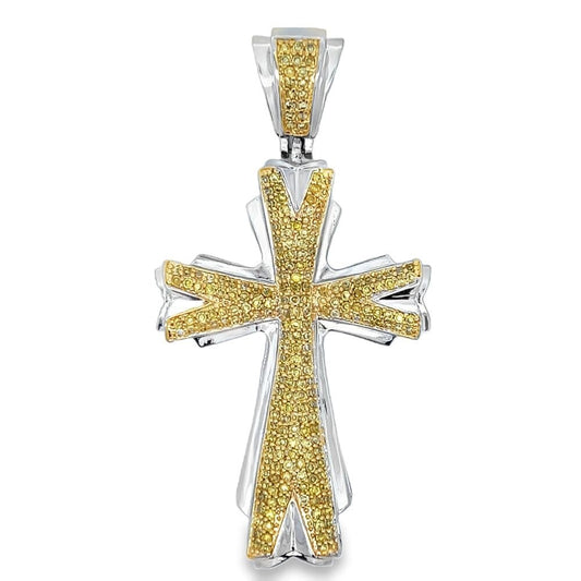 Elegant Cross Canary Yellow CZ Iced Out Pendant