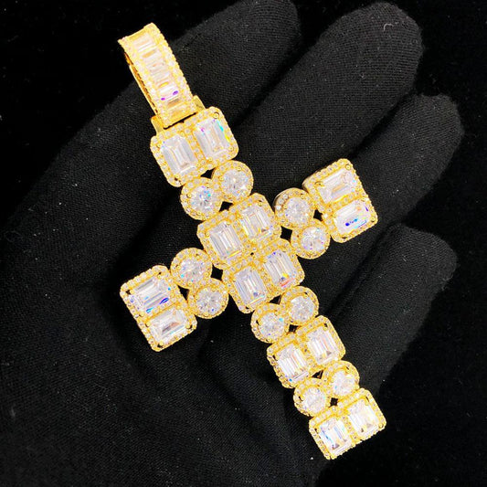 Emerald Cluster Double Cross Iced Out Hip Hop Pendant