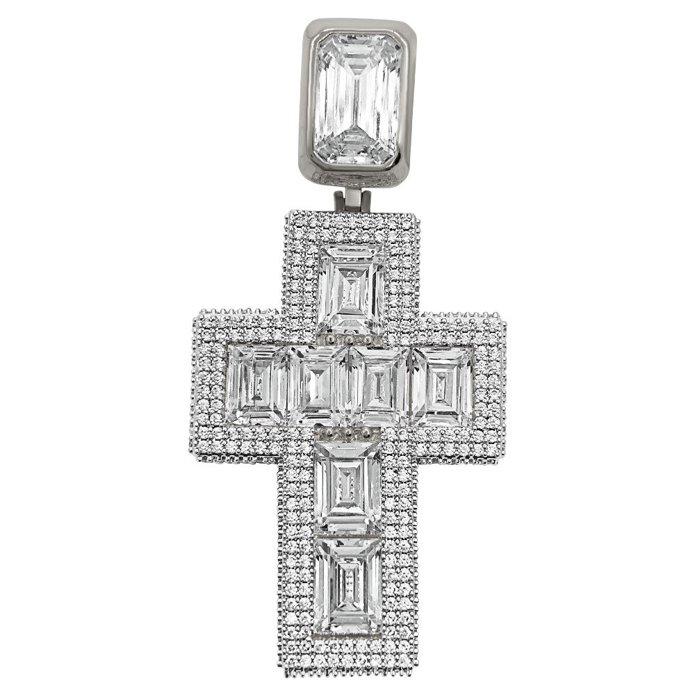 Emerald Cut 3D Cross VVS CZ Hip Hop Iced Out Pendant