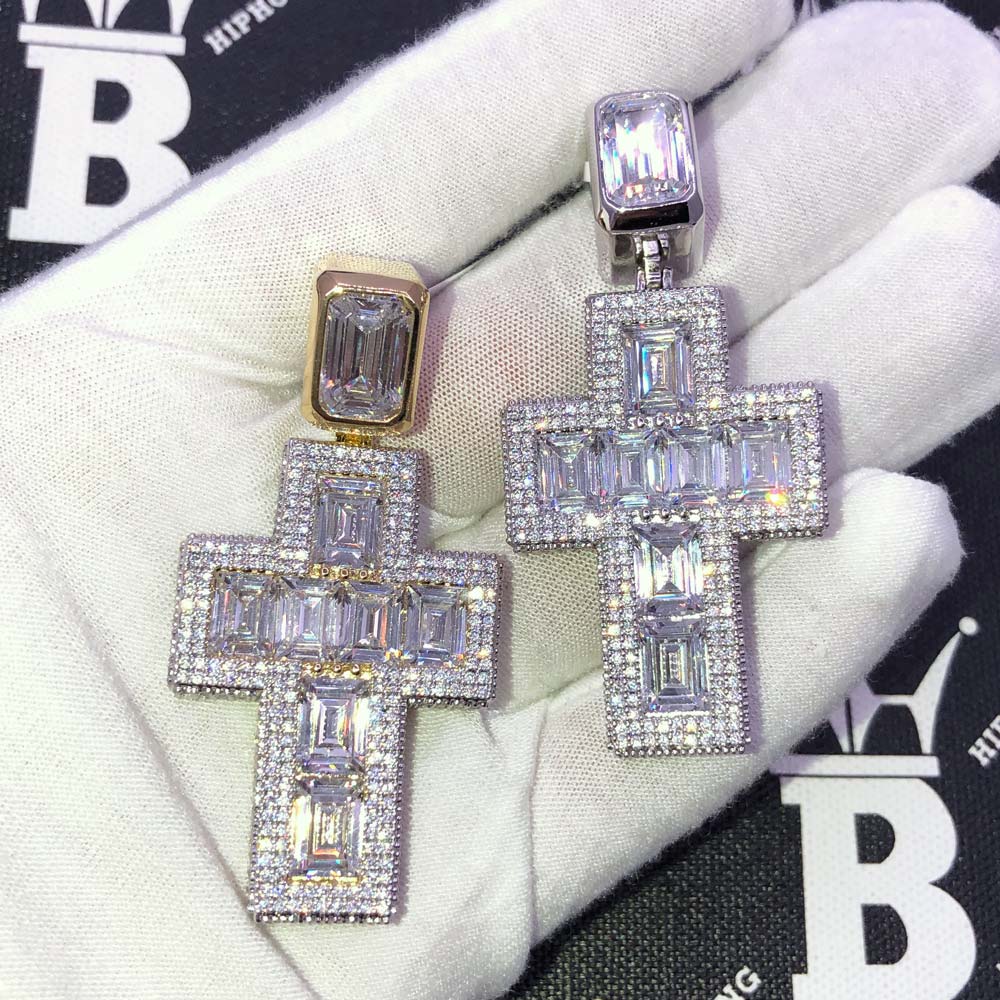 Emerald Cut 3D Cross VVS CZ Hip Hop Iced Out Pendant
