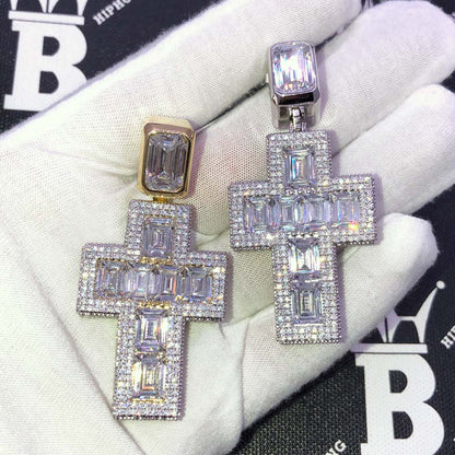 Emerald Cut 3D Cross VVS CZ Hip Hop Iced Out Pendant