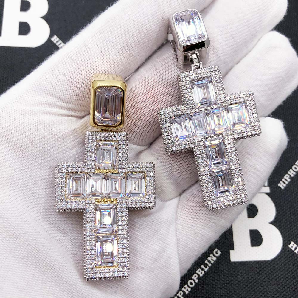 Emerald Cut 3D Cross VVS CZ Hip Hop Iced Out Pendant