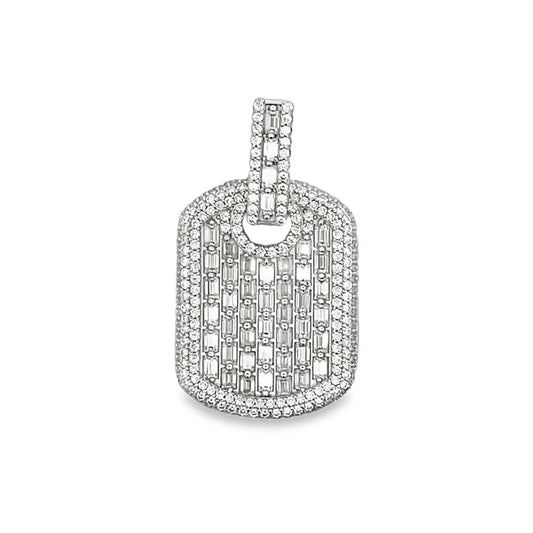 Emerald Cut Dog Tag 4.1cttw VVS Moissanite Pendant .925 Sterling Silver