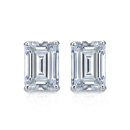 Emerald Cut Moissanite VVS D Stud Earrings .925 Sterling Silver