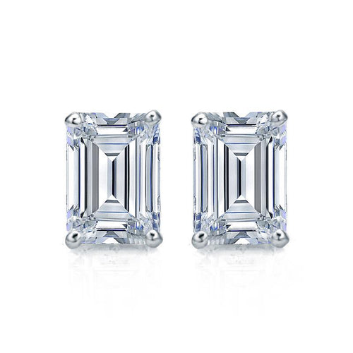 Emerald Cut Moissanite VVS D Stud Earrings .925 Sterling Silver