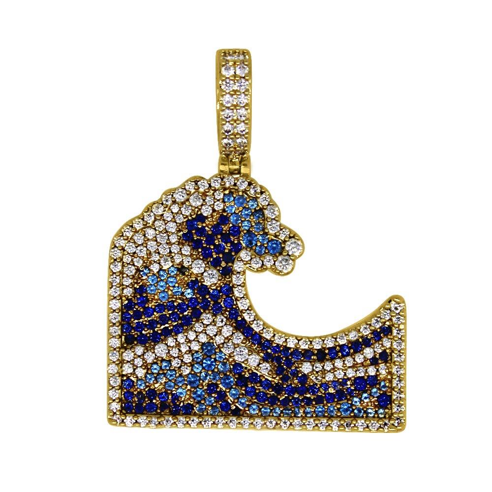 Emoji Blue Ocean Wave Gold Bling Bling Pendant