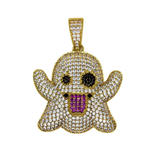 Emoji Ghost Gold CZ Bling Bling Pendant