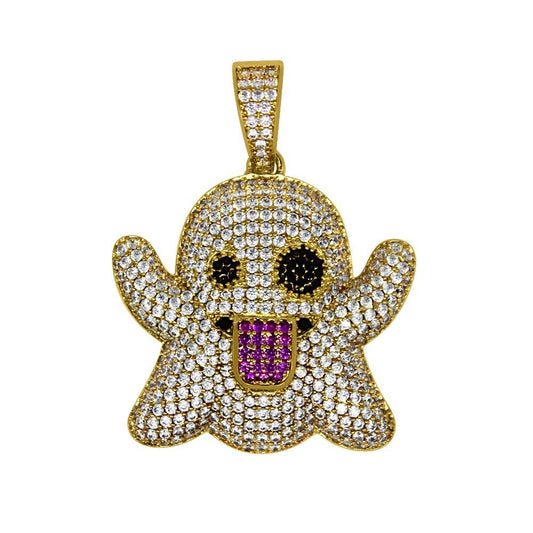 Emoji Ghost Gold CZ Bling Bling Pendant