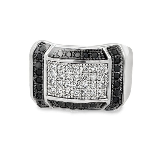 Emperor Black & White CZ Ring .925 Sterling Silver