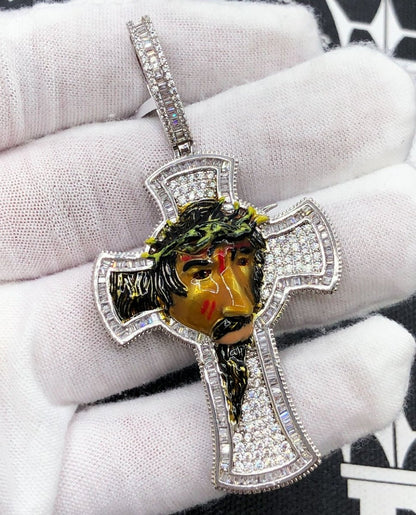 Enamel Jesus 3D Cross CZ Hip Hop Iced Out Pendant
