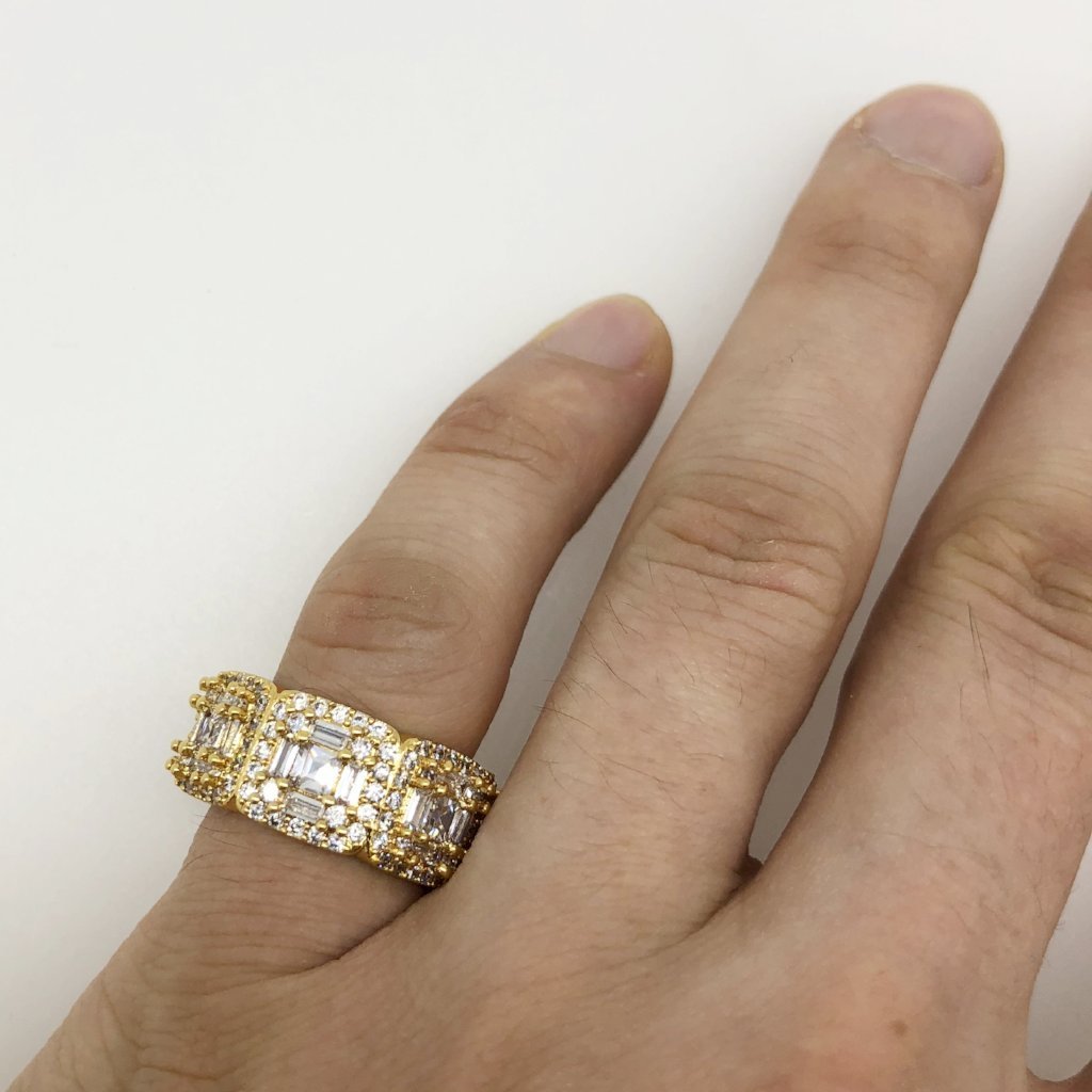 Exotic Baguette Princess Eternity Band Gold Bling CZ Ring