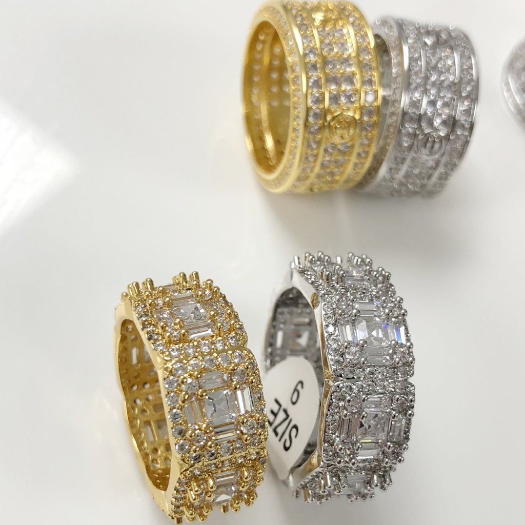 Exotic Baguette Princess Eternity Band Gold Bling CZ Ring