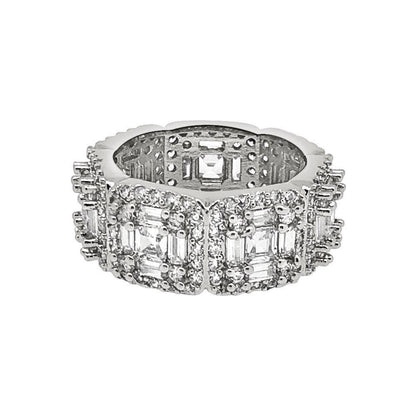 Exotic Baguette Princess Eternity Band Rhodium Bling CZ Ring