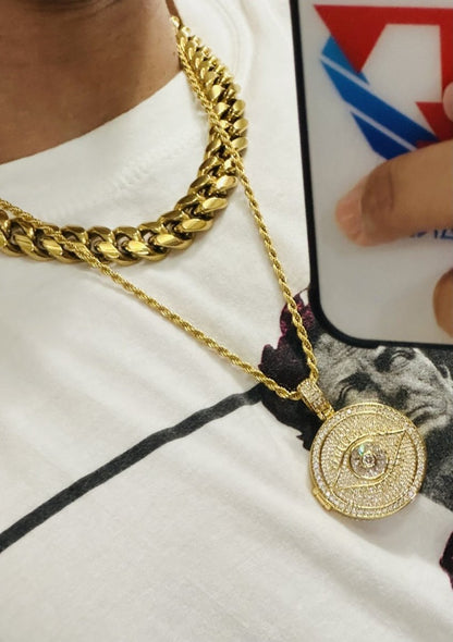 Eye Circle Medallion Iced Out Hip Hop Bling Pendant