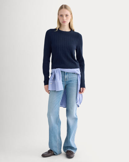 Mix Ribbed Crew in Cashmere | Navy